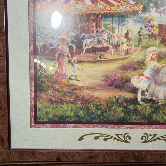 RARE Vintage framed Victorian carousel in the park print - Picture 2 of 15